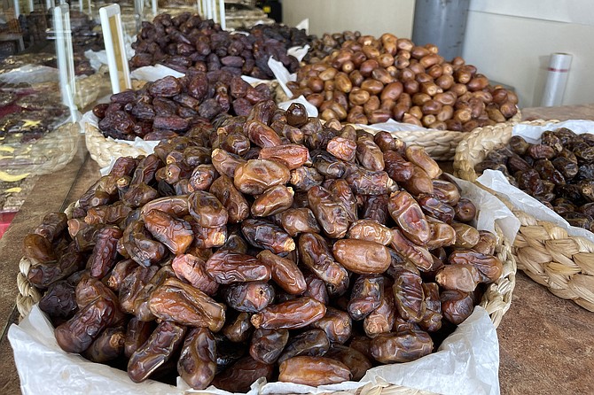 Several varieties of date for sale behind the Kako counter