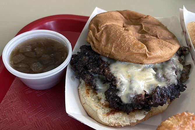The Friendly's French onion dip burger, served with a side of French onion soup