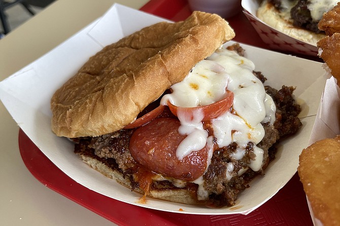The Friendly's pizza burger, available at its new Convoy Street location