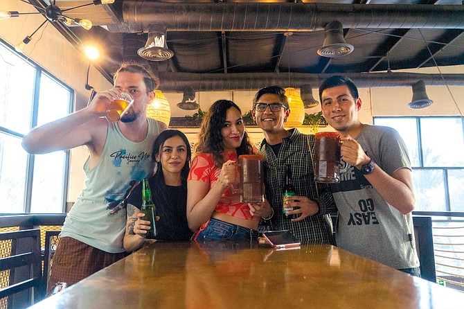 Giant micheladas with the Mexicali crew at Cervecería Mandala.