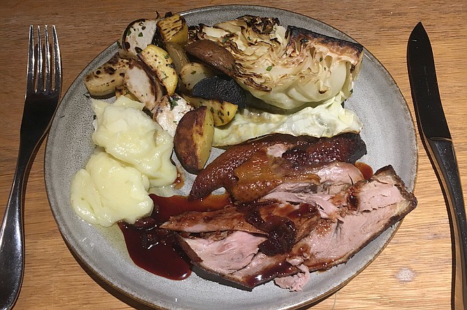 I was there just after Thanksgiving, so I found myself making roast duck with cranberry sauce and sides.
