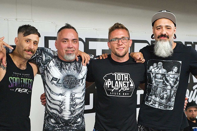 Down in the thicket of 3rd Avenue in Chula Vista, the newest 10th Planet gym materialized just this past July. From left to right: Geo Martinez, Eddie Bravo, PJ Barch, and Richie “Boogeyman” Martinez.