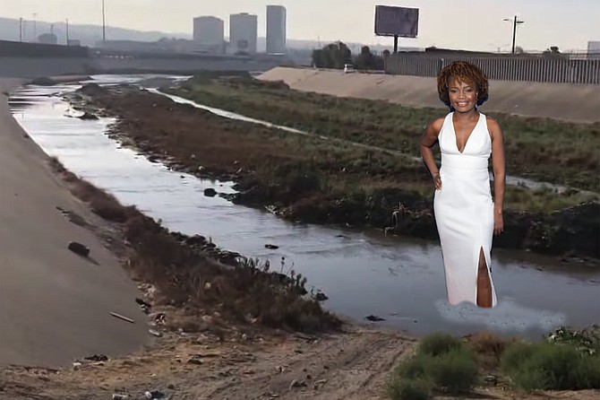 White House Press Secretary Karine Jean-Pierre stands in the runoff pouring through Smuggler’s Gulch in a white Chanel dress in order to demonstrate the region’s cleanliness and safety. “As I’ve said many times from the Press Room podium, the border…is secure,” said Jean-Pierre. “Rumors that the Biden Administration is allowing unprecedented quantities of illegal human effluvia into the United States are, frankly, bullshit. Or maybe human shit. Whatever this stuff is around my feet. Wait, don’t print that.”