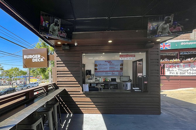 A Burger Deck with views of downtown and the airport