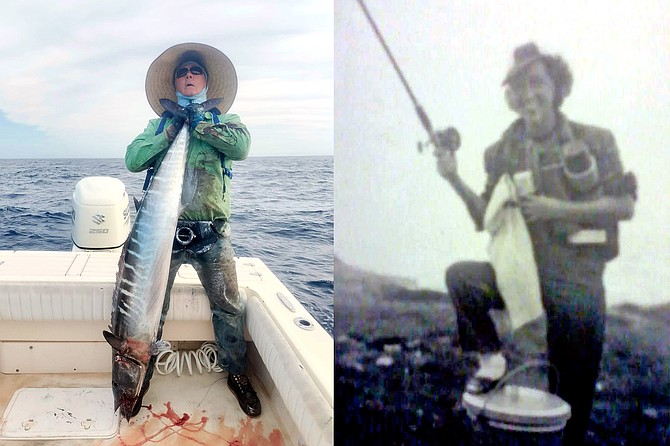 (left) Roy Graham, fishing with Captain Juan Cook out of La Bocana in Baja looking a bit worked by a fine wahoo in the 60-pound range.
(right) Bonnie May Malody, near Halfway House between San Diego and Ensenada, 1950s.