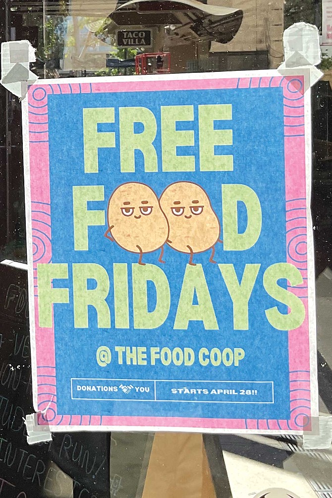 Poster for the weekly giveaway of food every Friday lunchtime.
