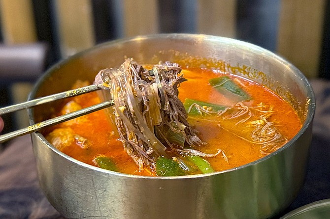 A hearty bowl of yukgaejung, with brisket and glass noodles