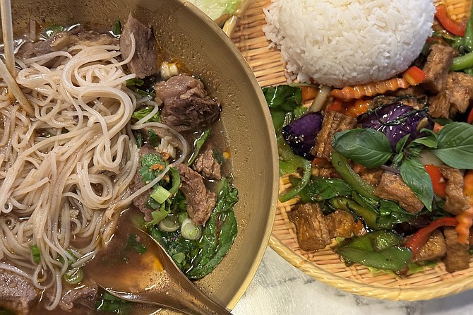 Thai boat noodle and basil eggplant