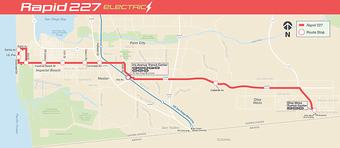 The whole route runs from I.B. to Otay Mesa.