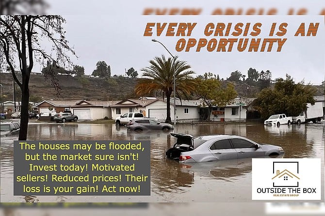 OTB Real Estate Founder Cyrus Grabmore: “Be serious, people: the odds are slim to none that these poor folks will be able to collect on their flood insurance policies — if they even have them — so really, you’re doing them a favor!”