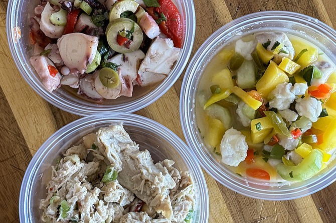Octopus and mango rockfish ceviche, and Italian tuna salad