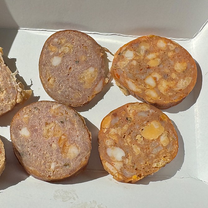 Samples of the bigeye linguica and thresher shark spicy Italian sausages