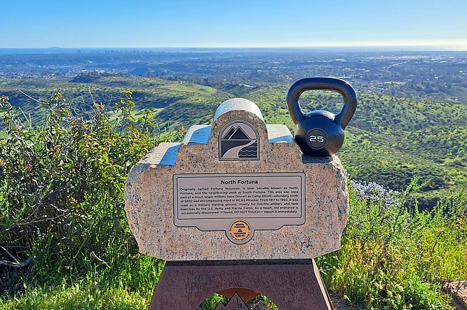 Kettlebell at the top of North Fortuna looking west.
