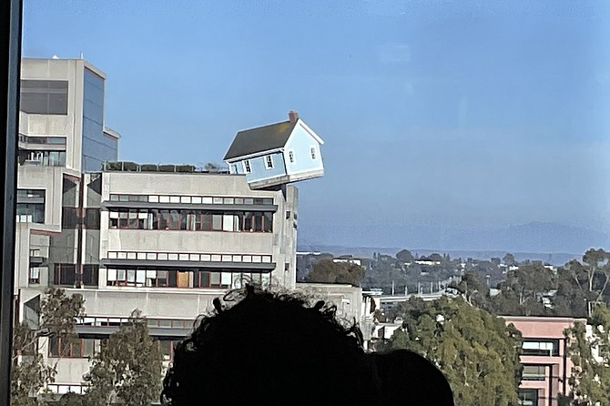Artist Do Ho Suh’s anxiety-producing house, atop Jacobs School of Engineering, UCSD.