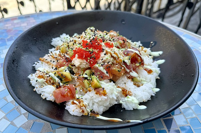 Makai Sushi's "Godzilla Bowl," with ahi tuna, salmon, and blue crab