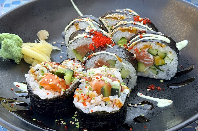 A salmon roll from Makai Sushi in Hillcrest