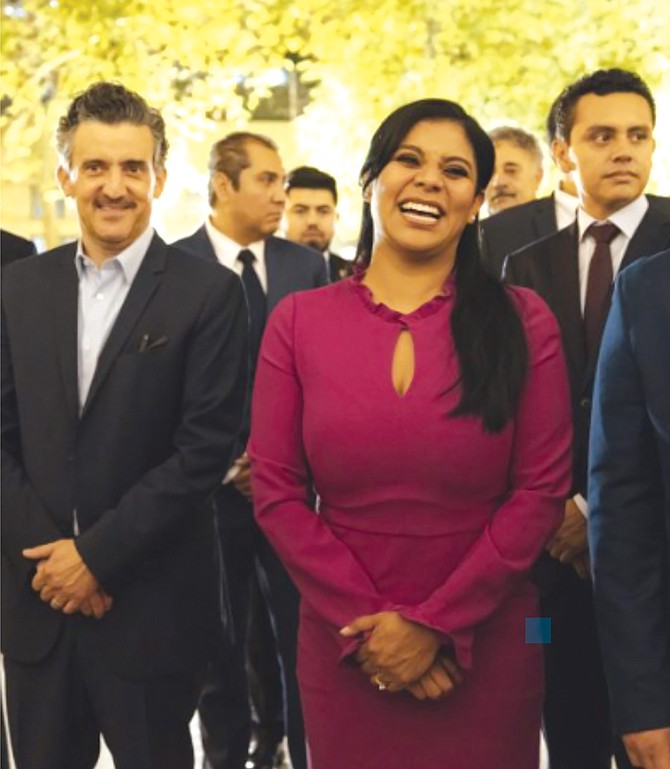 Tijuana Mayor Montserrat Caballero (center), at the 2023 convocation ceremony, where Valencia passed the torch to San Diego.