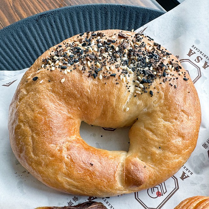 An everything bagel made extra chewy thanks to mochi flour