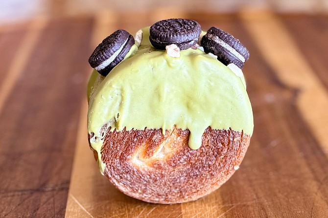 The custard-filled "Naruto croissant," matcha flavored