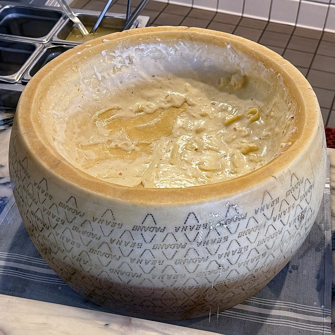 A wheel of Grana Padano, a grainy cow's milk cheese from Northern Italy's Po Valley.