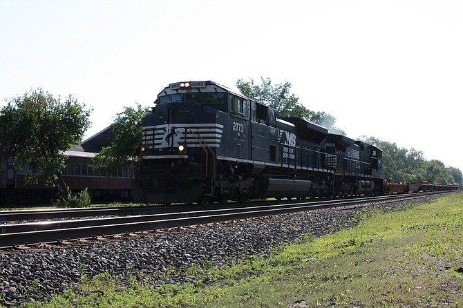 Locomotive engine on the move.