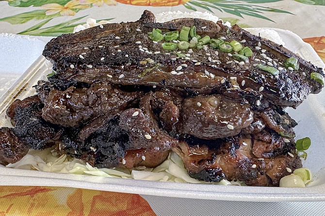 Teriyaki beef, chicken, and short rib