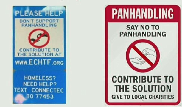 Sign from 2018, left, and sign from 2022, right