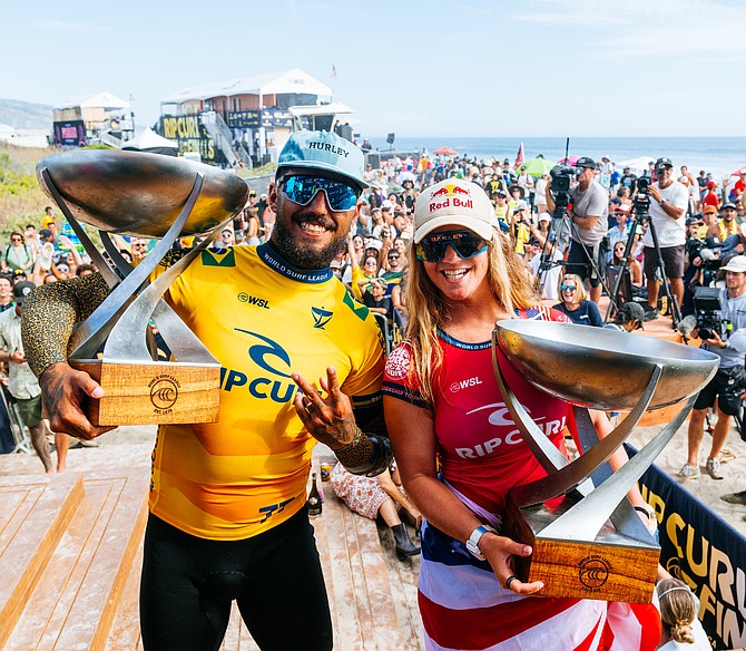 Last year's winners at the WSL finals, Felipe Toledo and Caroline Marks.