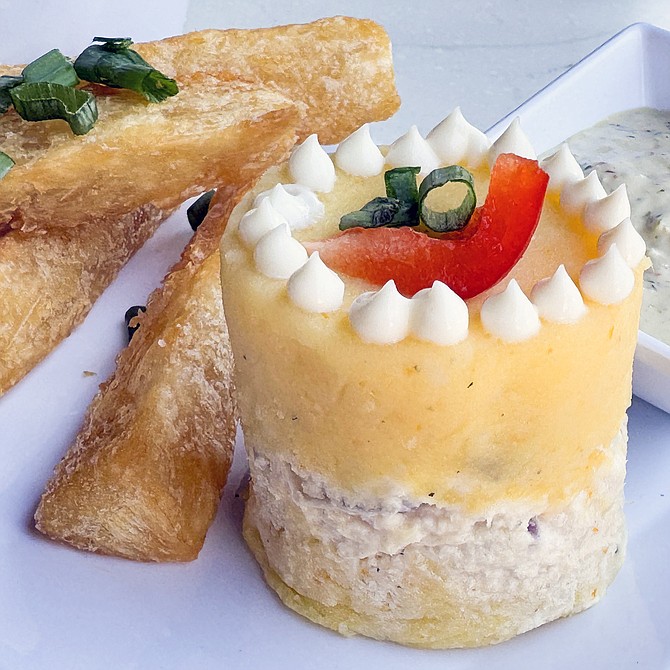 Yucca fries and tuna causa rellena