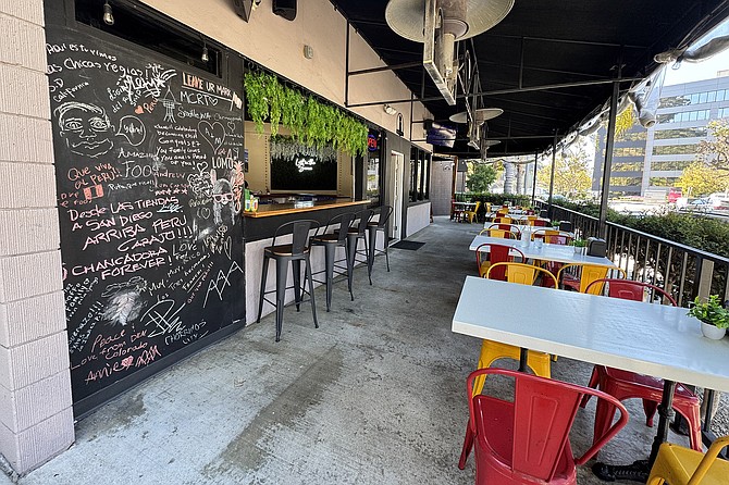 Mostly patio seating, with a small bar inside
