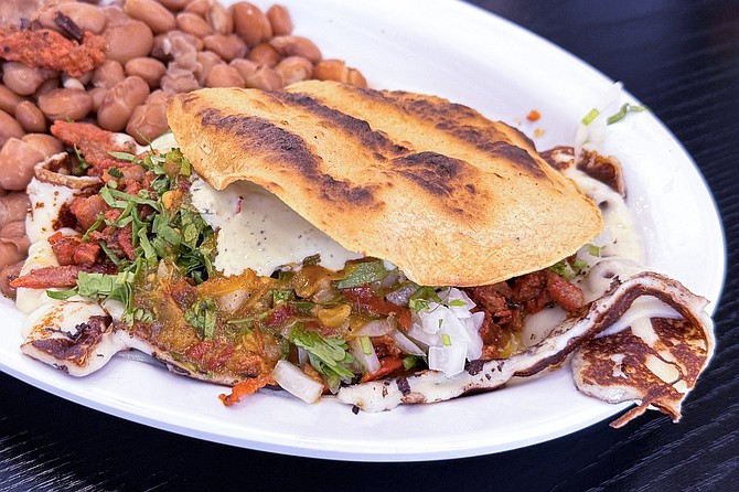 A "fantasma" taco at Tijuanazo, served on griddled cheese rather than on tortilla
