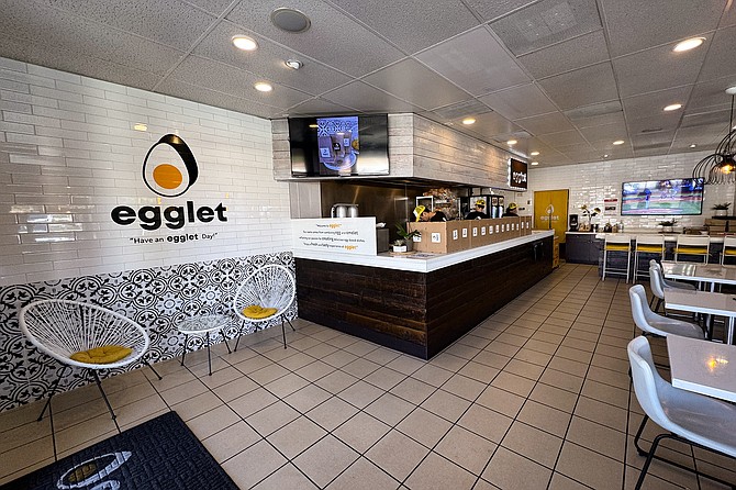 Egglet is easy take out, but there are plenty of places to sit in its University City shop.