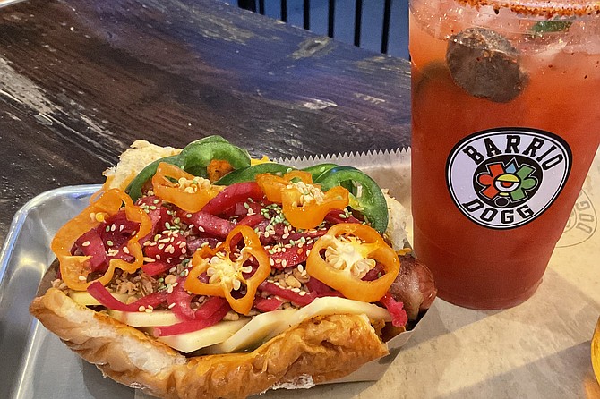 Great combo: hot hot dog and cool michelada