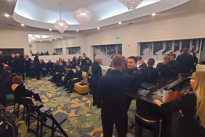 Chorus in the 7th Ave reception room waiting to go on.