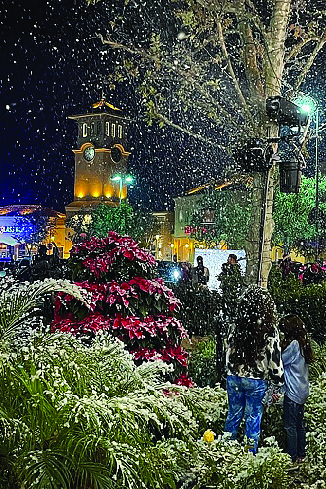 Village Walk at EastLake invites the public to a free light show, featuring falling snow, choreographed music and dancing lights.