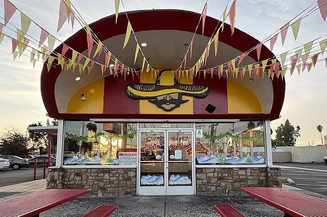 A Chula Vista 24-hour drive-thru location of Roberto's Taco Shop celebrates the holidays.