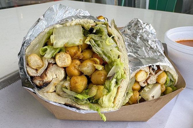 Spiced chickpeas in a naan wrap