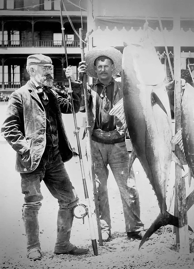 Charles Frederick Holder and his boatman Jim Gardner with the bluefin tuna that inspired the Tuna Club of Avalon. Jim Gardner was also known as “Mexican Joe.”