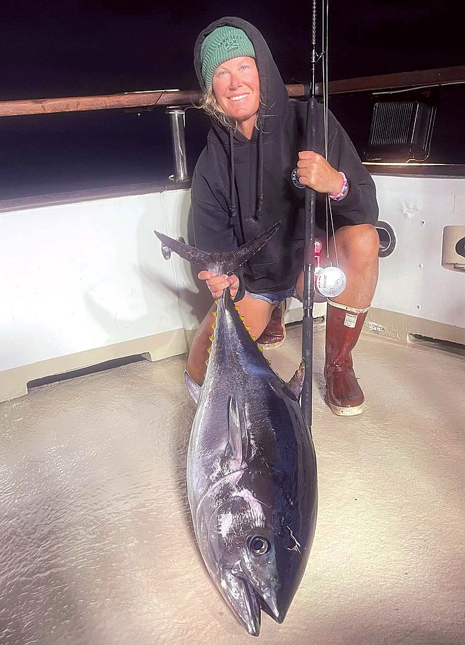 Temecula resident, fishing guru, and former Cal Fire Apparatus Driver Tracy Hartman with a nice December bluefin tuna.