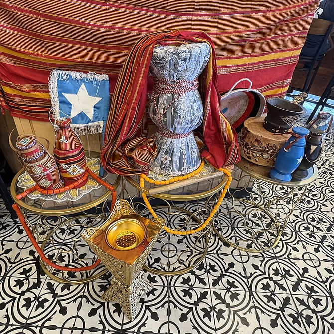 Somali objects, part of the decor at Bisbas Restaurant