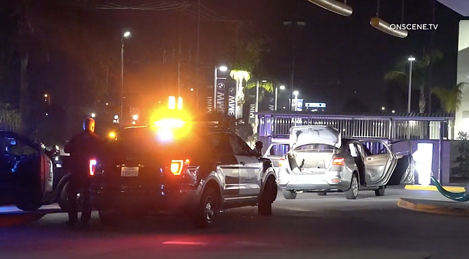 Police later caught the suspects in a gray four-door sedan on Auto Parkway.