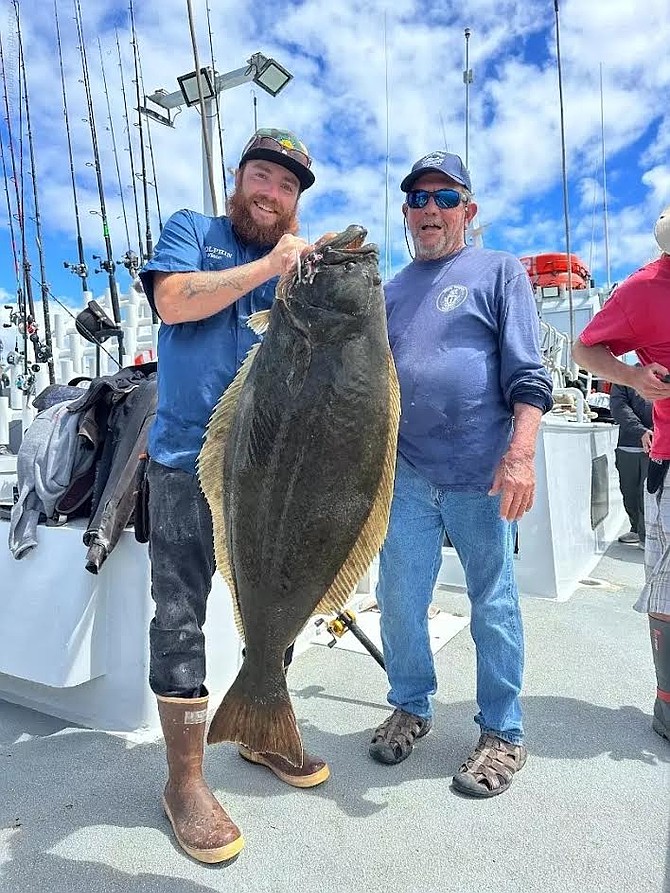 The second-place 30-pound halibut in the Dolphin Halibut Derby, caught this past Wednesday in San Diego Bay