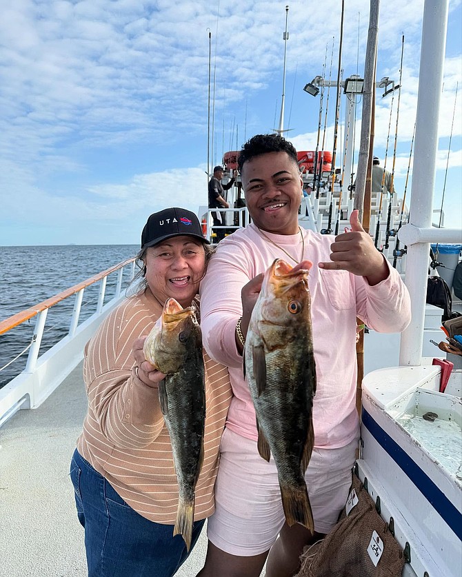 A couple of nice calico bass caught aboard the Dolphin while fishing just off the coast in San Diego.