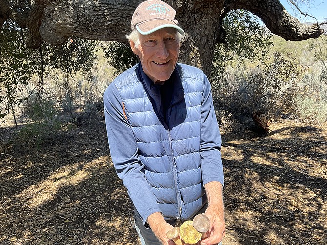 Kim Moreno and the mushrooms he's found on our way to Kitchen Creek.