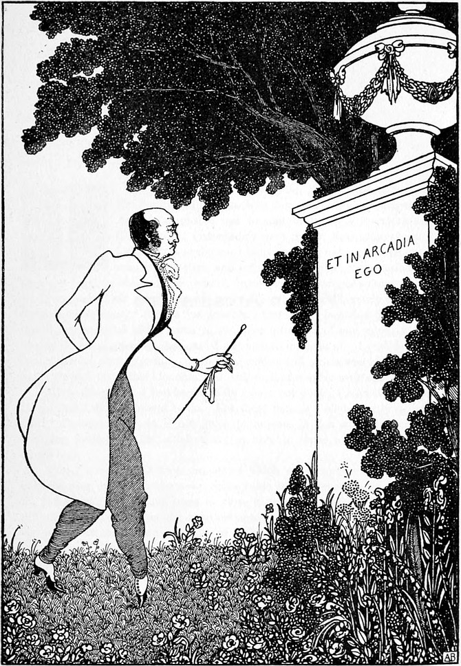 Aubrey Beardsley's portrait of an olde-timey hipster encountering a sobering reminder of his mortality, and what is worse, his looming irrelevance.