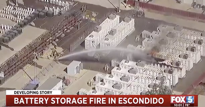 Fox 5 coverage of battery fire on Enterprise St.
