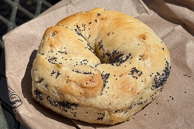 Mission Bagel makes hand-made bagels with irregular shapes, evidenced here in poppy seed