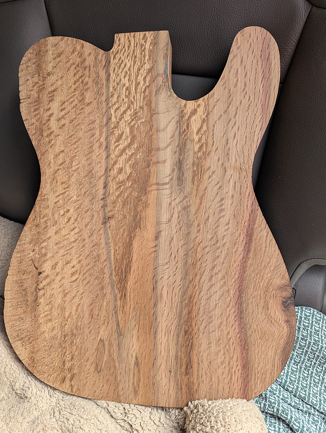 Unfinished body of the next Timbercaster, made of black oak from Nate Harrison's Palomar ranch