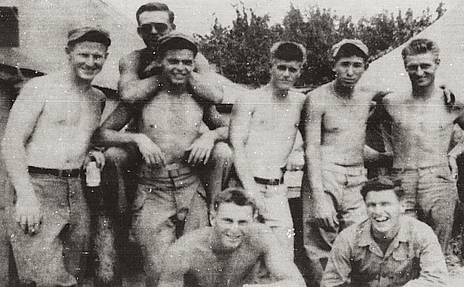 Members of B Company, 1st Marine Division, 1st Motor Transport Battalion, Korea (Robert Weishan at far left). Weishan: “There were terrible problems with high tides — at Inchon they ran 18 to 20 feet."