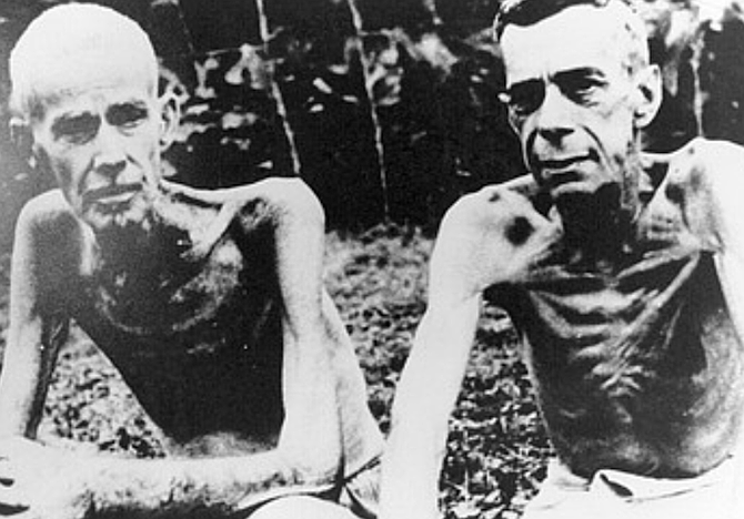 Cabanatuan, central Luzon, Philippines, 1943. Nixon's diary: “1/19/43 — Men are dying almost daily from beriberi, malaria, pellagra, heart, starvation, etc."
